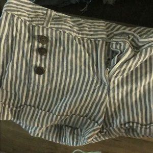 white shorts with blue stripes